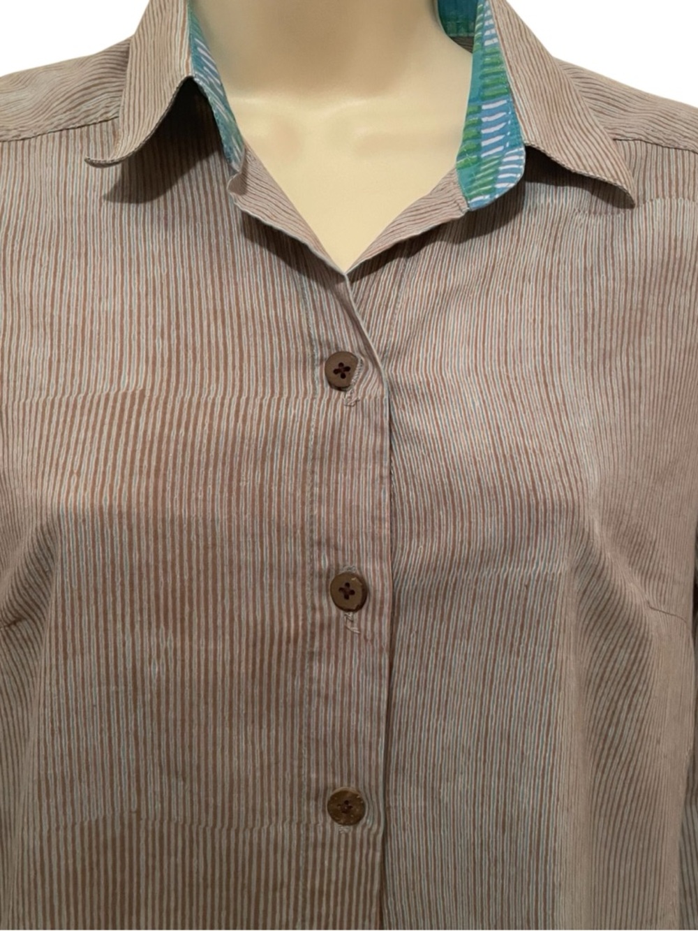 Juli Raja Button Up Shirt Dress 100% Cotton Pockets Micro Striped Size Small - Picture 3 of 14